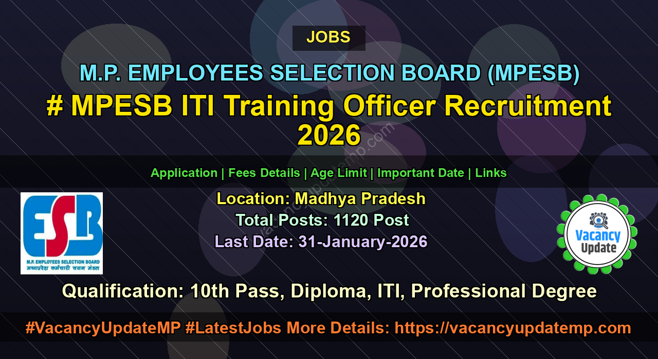 MPESB ITI Training Officer Recruitment 2026 Online Form | Vacancy Update featured image